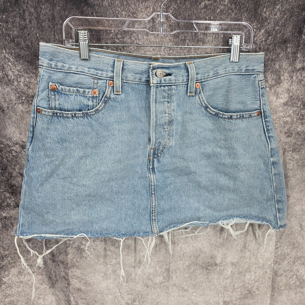 Levi's Mini Skirt Womens 31 Blue Icon Denim Button Fly Raw Hem Lightwash
